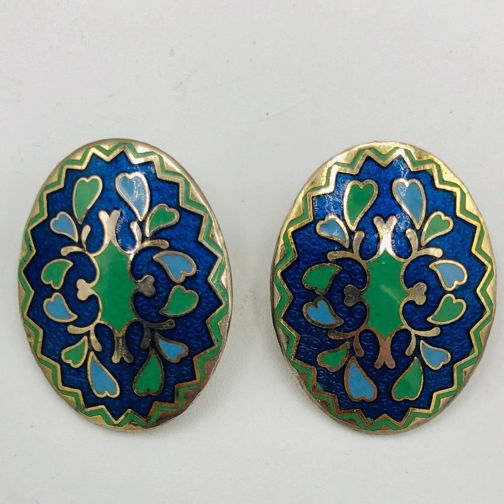 Vintage Blue and Green Enamelled Earrings